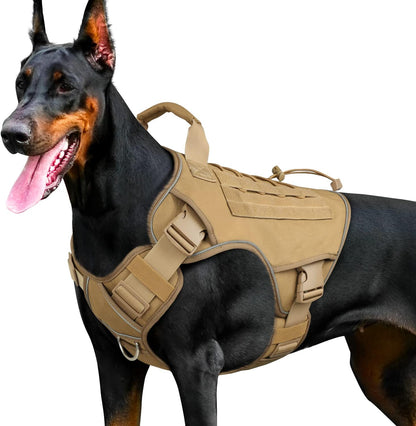 Tactical Dog Harness Vest for Large Dogs No Pull Adjustable Reflective Military Pet Harness with Easy Control Handle with Hook & Loop Panels for Walking Hiking Training(Xl)