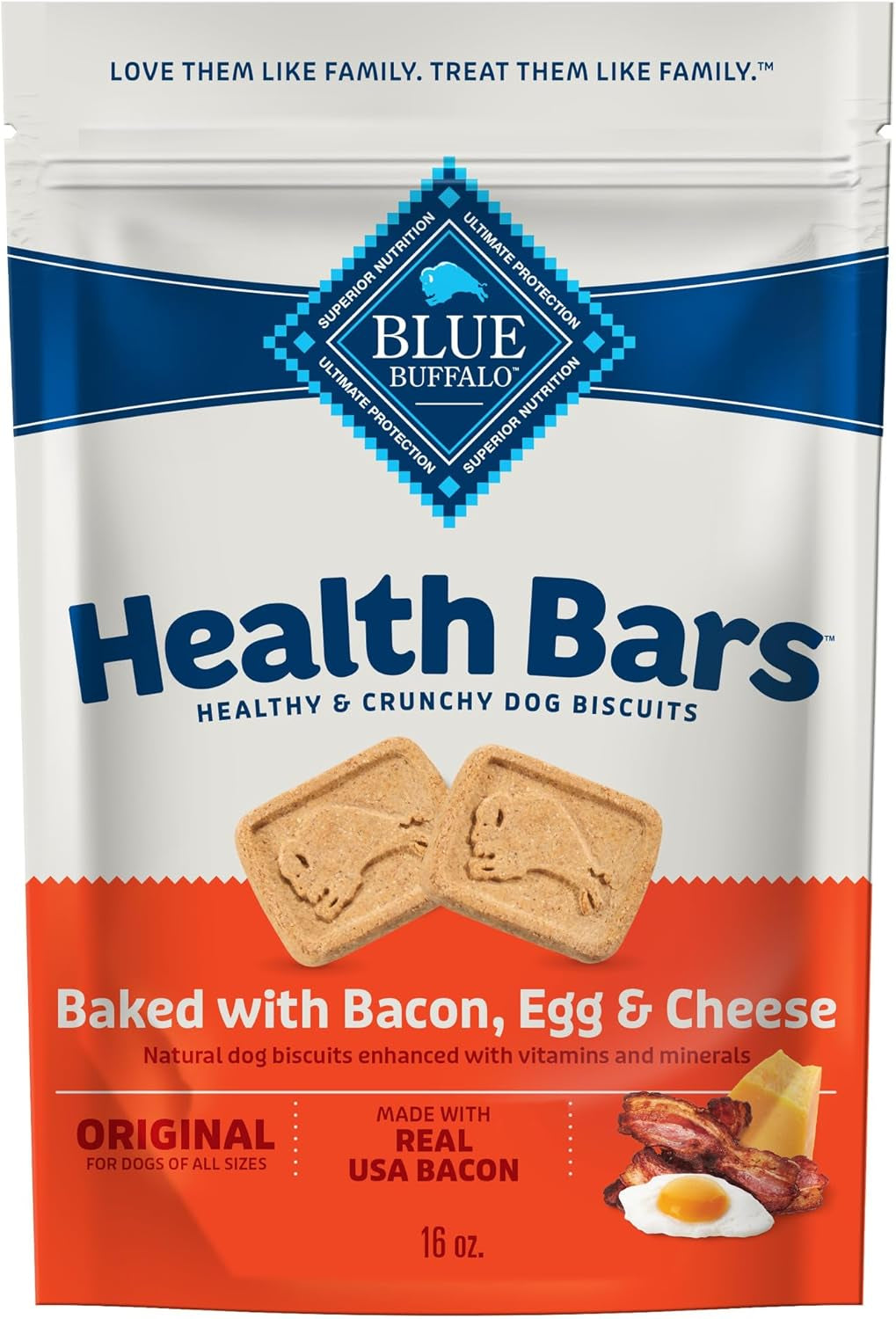 Blue Buffalo Health Bars Crunchy Dog Biscuits, Oven-Baked With Natural Ingredients, Bacon, Egg & Cheese , 16-oz. Bag