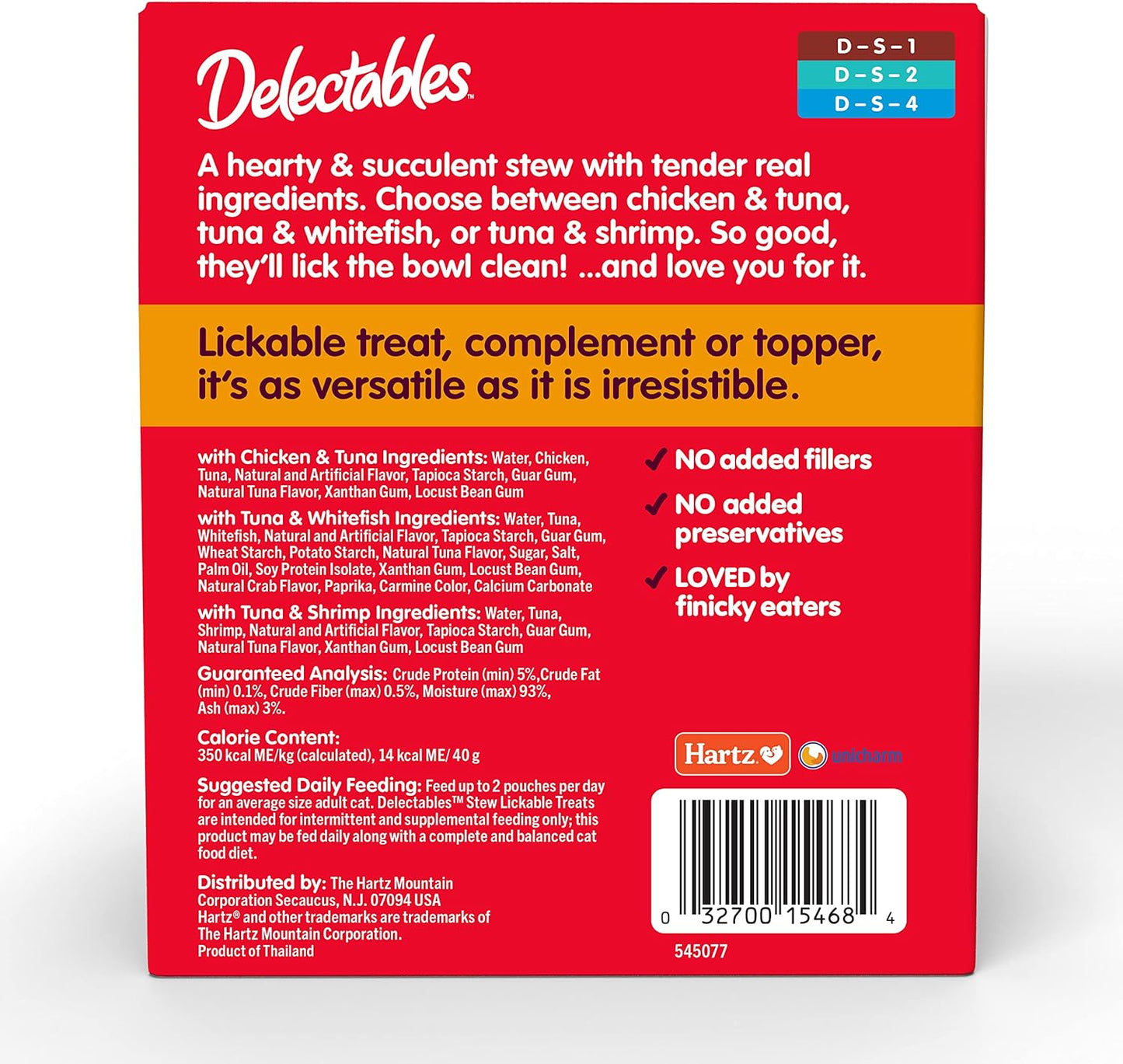 Hartz Delectables Stew Lickable Wet Cat Treats for Adult & Senior Cats, Tuna & Whitefish, 12 Count