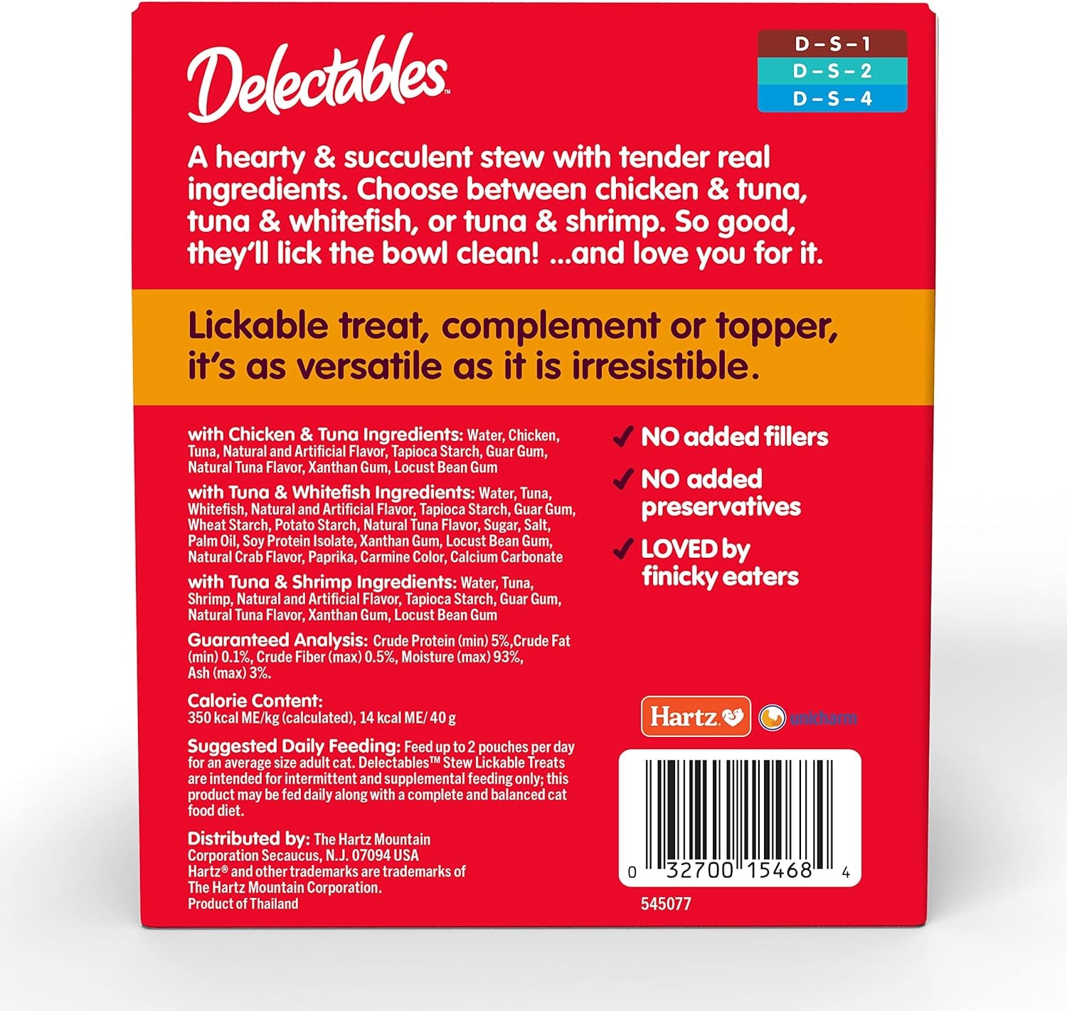 Hartz Delectables Stew Lickable Wet Cat Treats for Adult & Senior Cats, Tuna & Whitefish, 12 Count