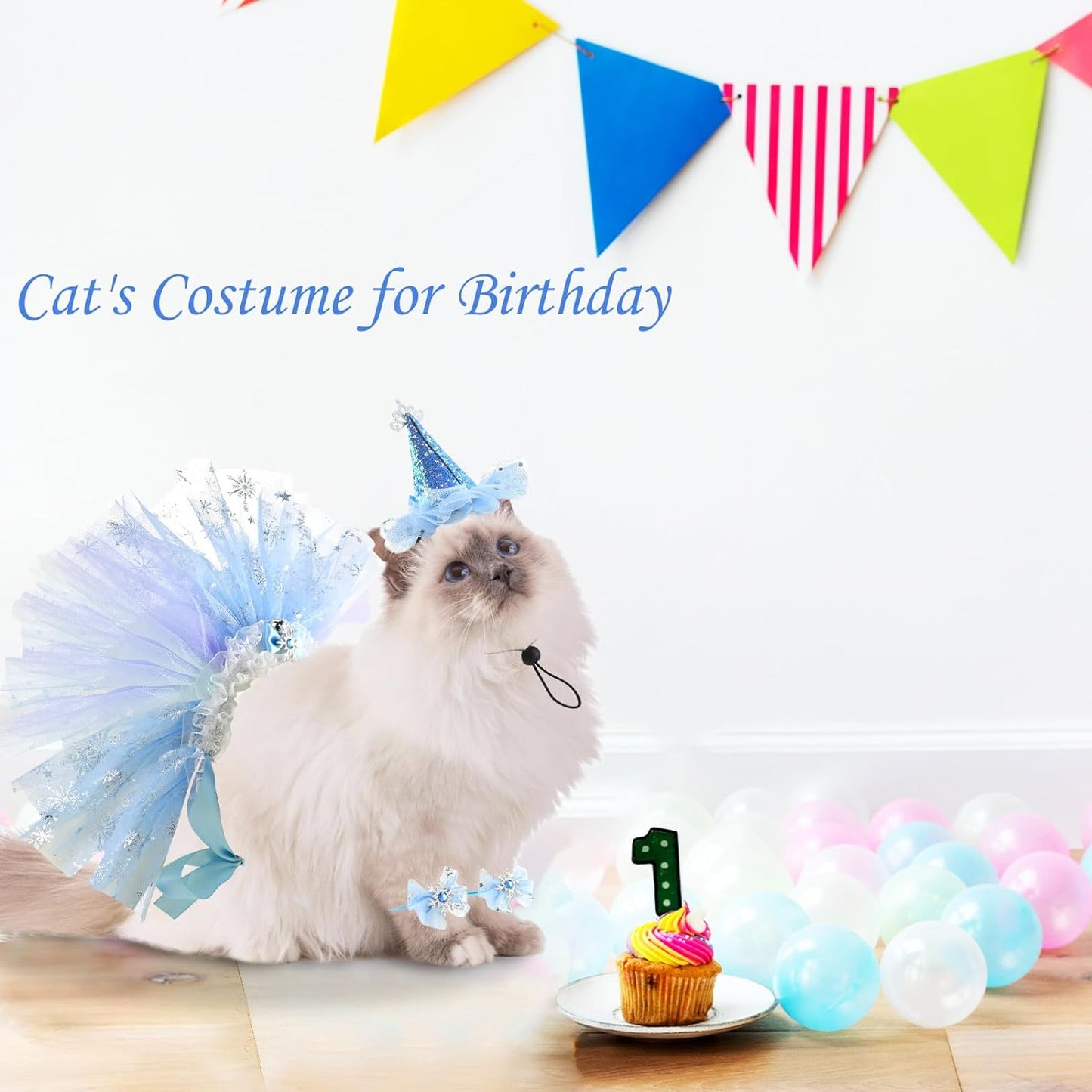 Cat Birthday Princess Costume for Cat Kitten Crown Hat Tutu Skirt Cat Princess Hat Cat Bandana Halloween Small Pet Outfit for Cats Kittens L