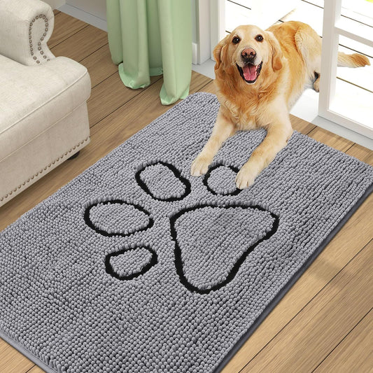 Smiry Dog Door Mat for Muddy Paws, Absorbent Dirt Trapper Non-Slip Washable Mat, Quick Dry Chenille, Mud Mat for Dogs, Entry Indoor Door Mat for inside Floor (36X24 Inches, Grey)