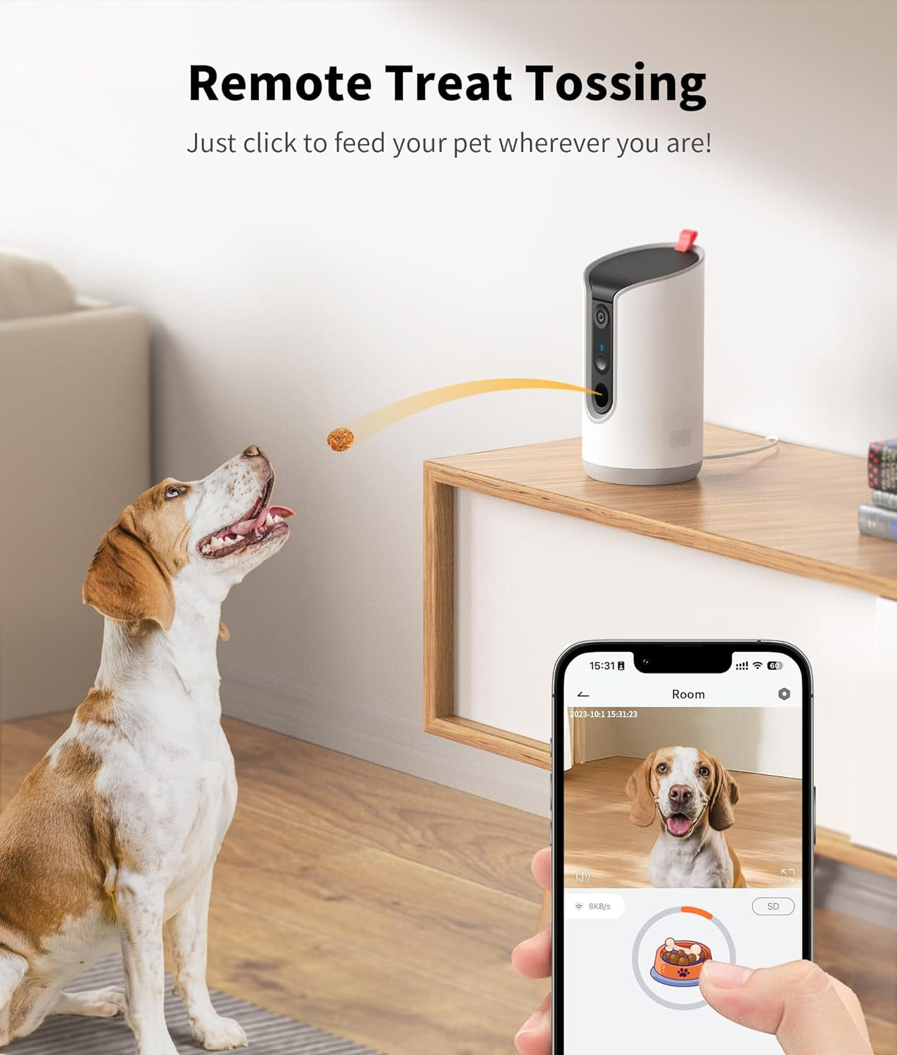 2K Pet Camera Treat Dispenser, 360°View Dog Camera with Phone App, 5G&2.4G Wifi 2-Way Talk Pet Camera Indoor for Cats Remote Treat Tossing, Motion Alerts, Auto Tracking