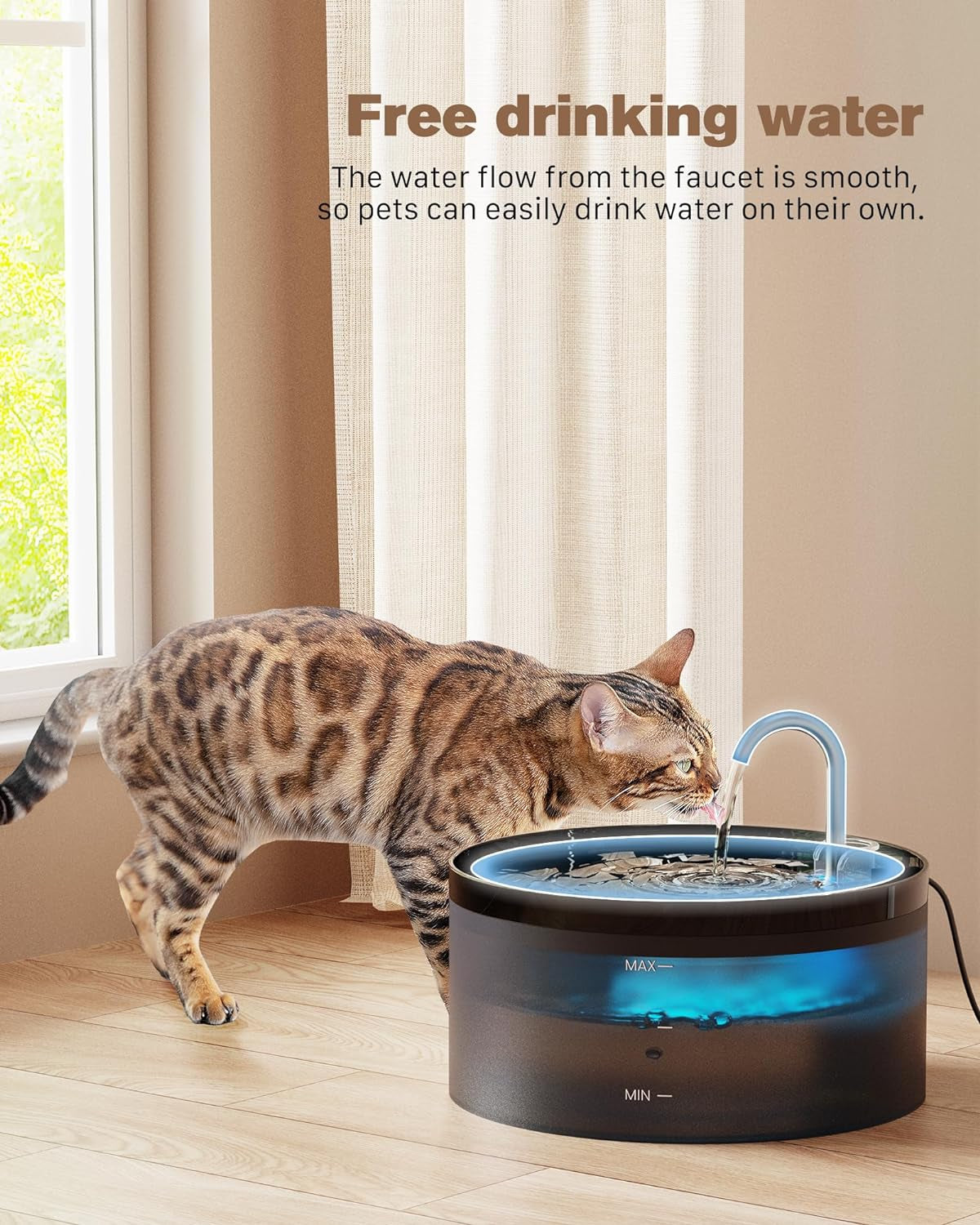 Cat Water Fountain:108Oz/3.2L Cat Fountain Super Silent Pet Water Fountain - Water Fountains for Cats Indoor - Faucet Cat Fountain - Quiet Water Pump - Suitable for Cats and Dogs - BEMOONY