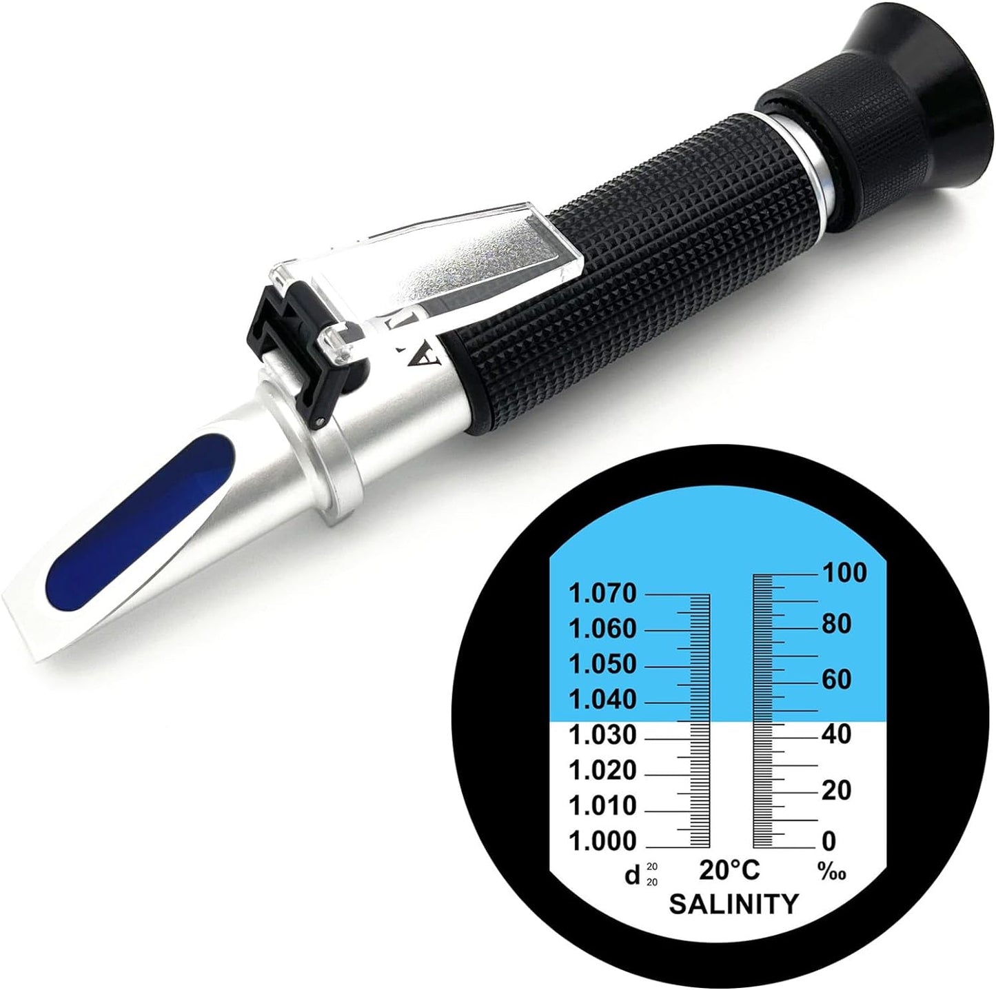 Salinity Refractometer for Seawater Marine Fishkeeping Aquarium 0-100PPT & 1.000-1.070 Salinity Hydrometer Salinity Tester with with Automatic Temperature Compensation (ATC)