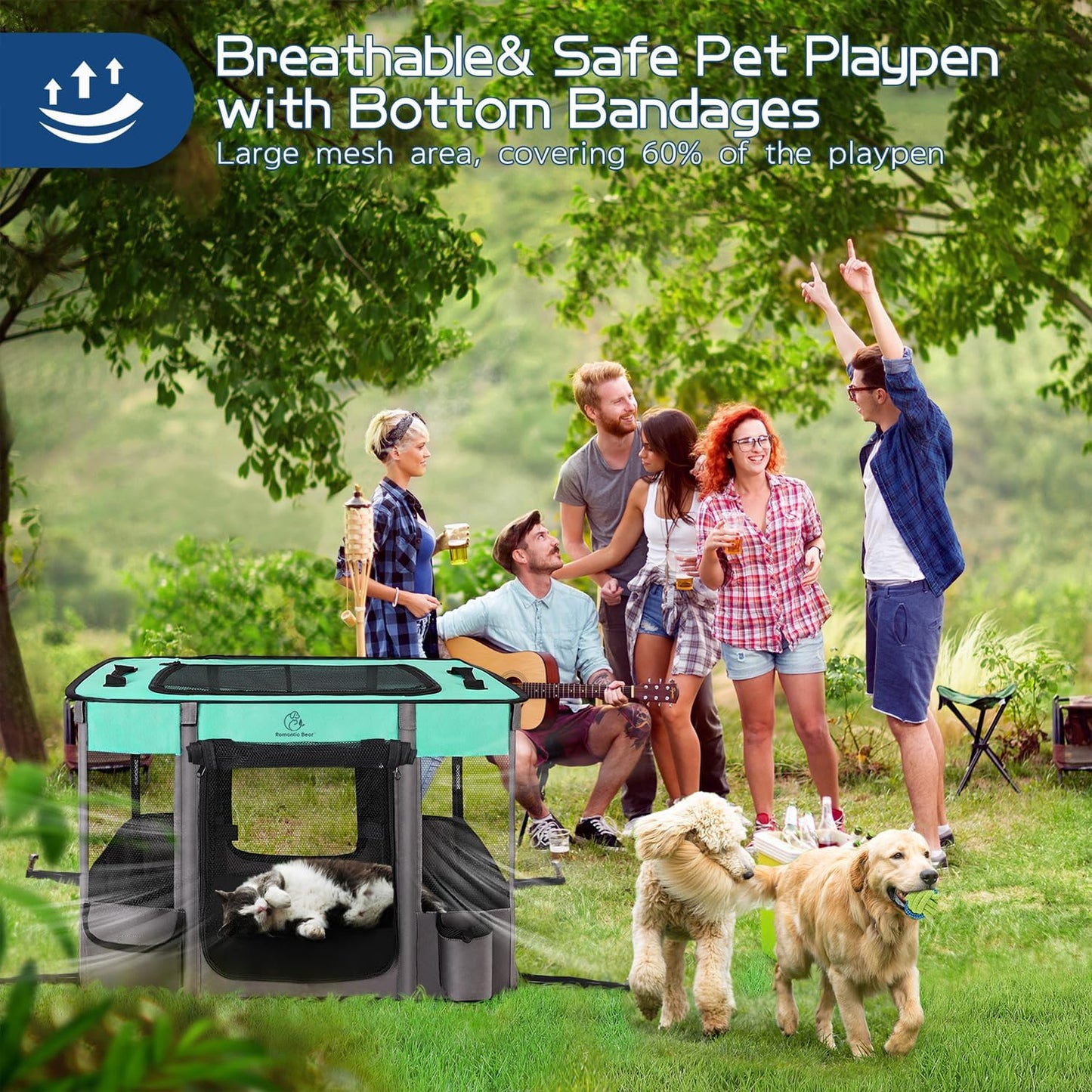 Dog Playpen,Pet Playpen,Foldable Dog Cat Playpens,Portable Exercise Kennel Tent Crate,Water-Resistant Breathable Shade Cover,Indoor Outdoor Travel Camping Use for Small Animals+Free Carrying Case(L)