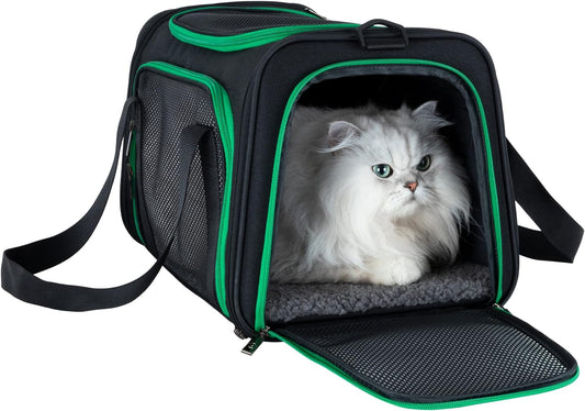 Easy Vet Visit Pet Carrier for Medium Cats and Small Dogs. Safe, Comfortable and Convenient. Airline Approved, Top Loading and Collapsible (Black)