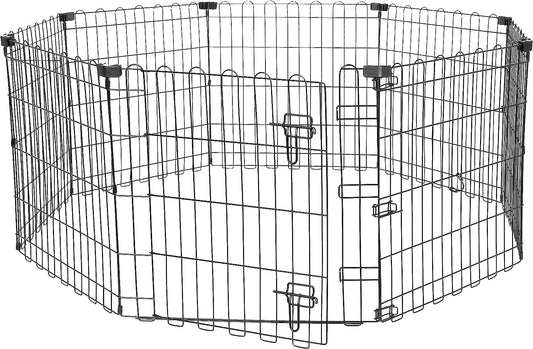 Amazon Basics - Octagonal Foldable Metal Exercise Pet Play Pen for Dogs, Fence Pen, Single Door, Extra Small, 60 X 60 X 24 Inches, Black