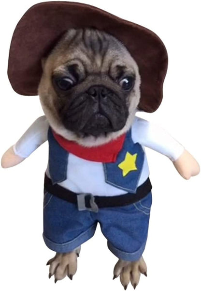 NACOCO Cowboy Dog Costume with Hat Dog Clothes Halloween Costumes for Cat and Small Dog (Large) Blue